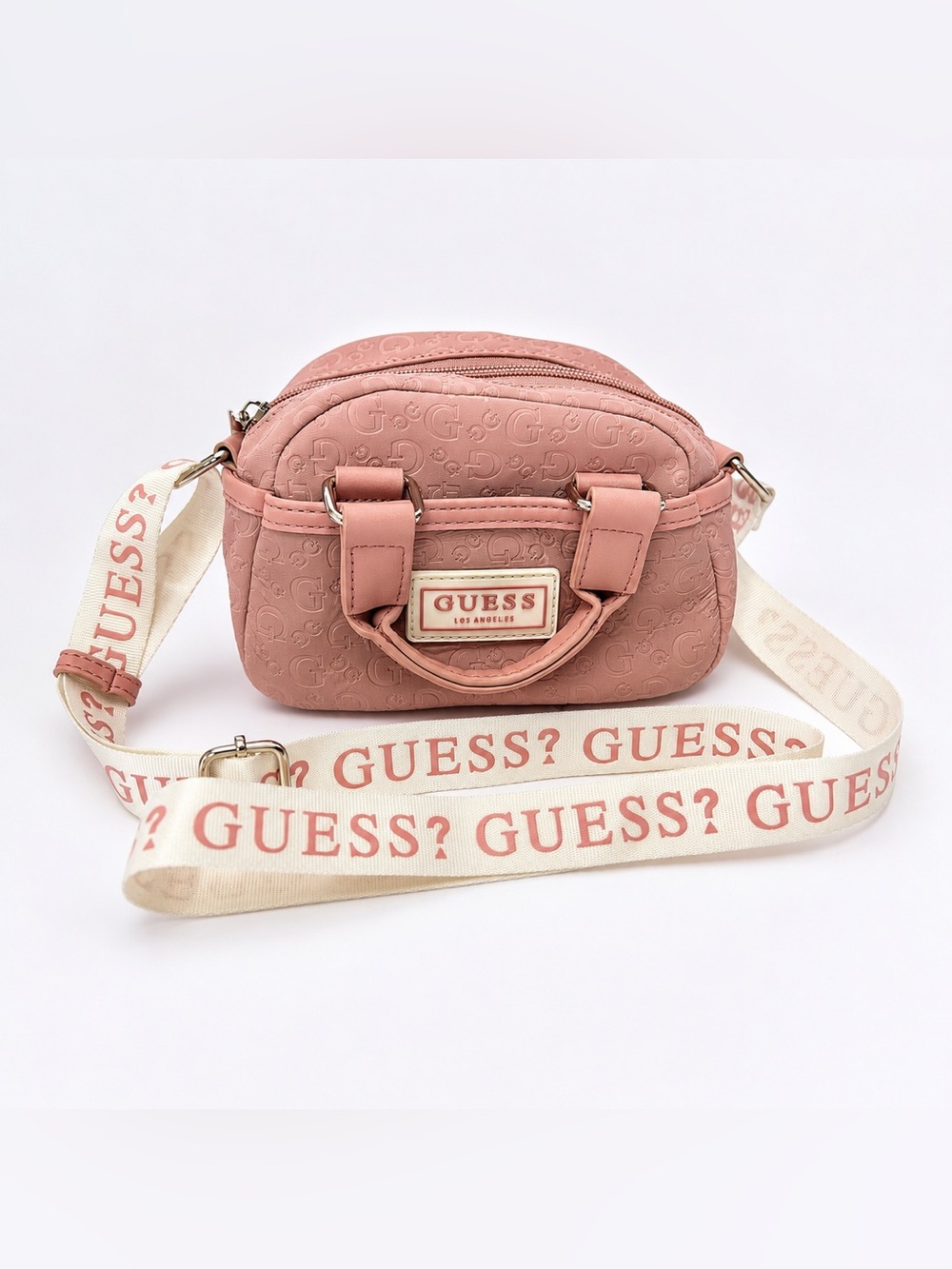 GUESS Pink Embossed Mini Crossbody Bag with Branded Strap - Picture 2 of 12
